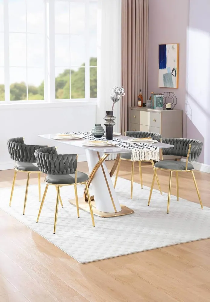 Set di 2 sedie da pranzo, sedia da cucina velluto, gambe metallo grigio scuro oro