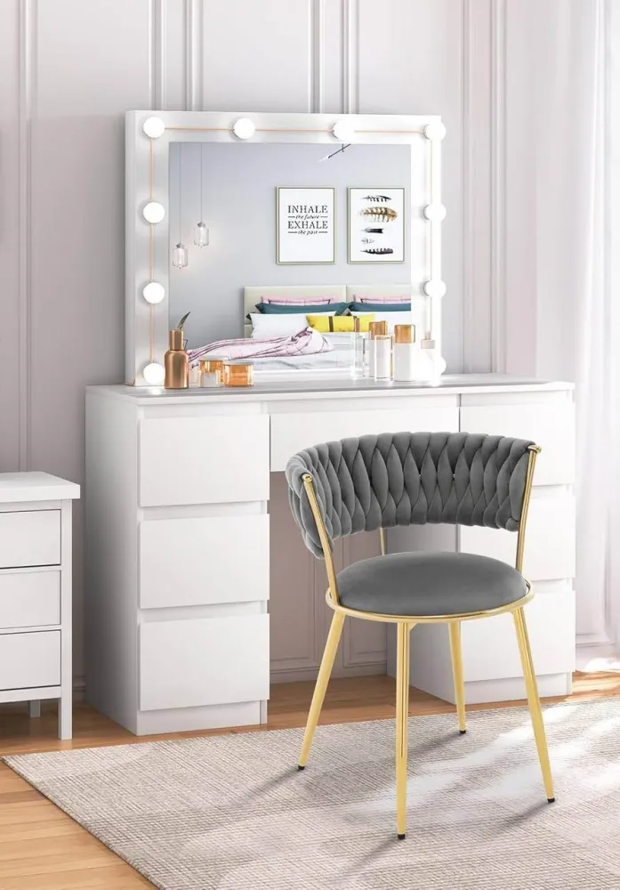 Set di 2 sedie da pranzo, sedia da cucina velluto, gambe metallo grigio scuro oro