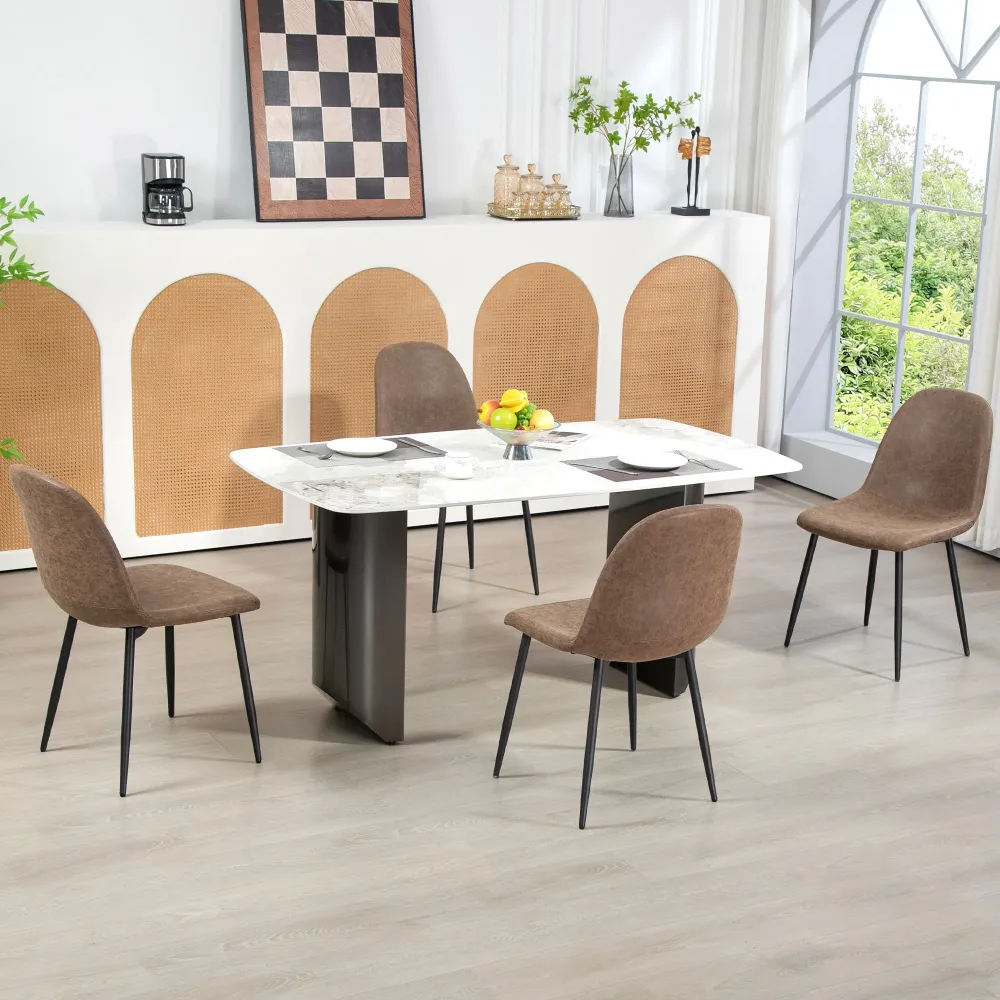 Set 4 Sedie da Pranzo Stile Vintage 46x61x85 cm Similpelle Marrone