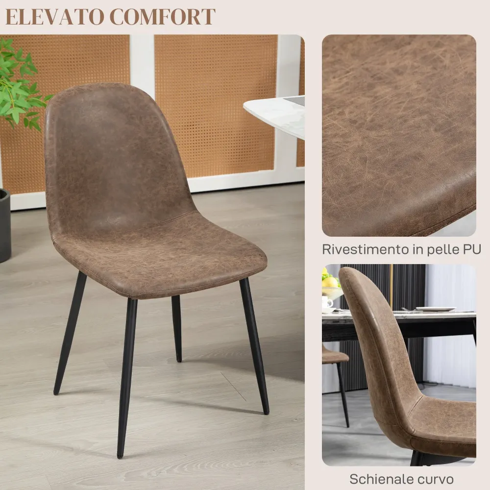 Set 4 Sedie da Pranzo Stile Vintage 46x61x85 cm Similpelle Marrone