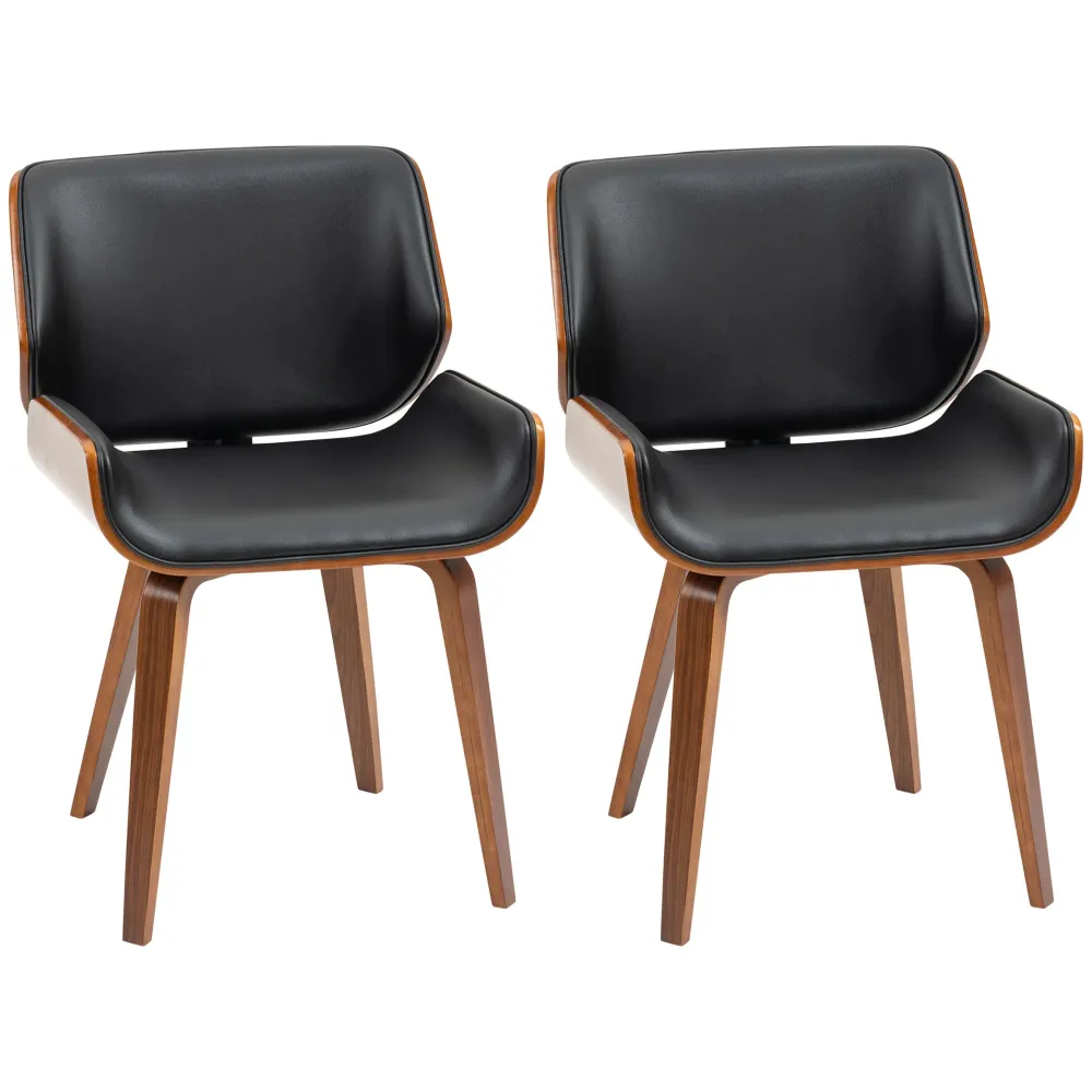 Set di 2 Sedie da Pranzo Stile Vintage Imbottite Legno e Finta Pelle PU Nero e Marrone