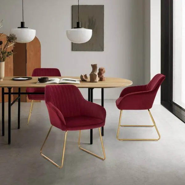 Set di 2 sedie da pranzo velluto modello Stella bordeaux