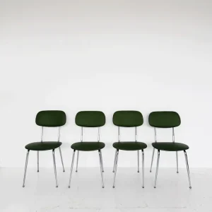 Set di 4 sedie skai verde con struttura metallo cromato, anni ’60