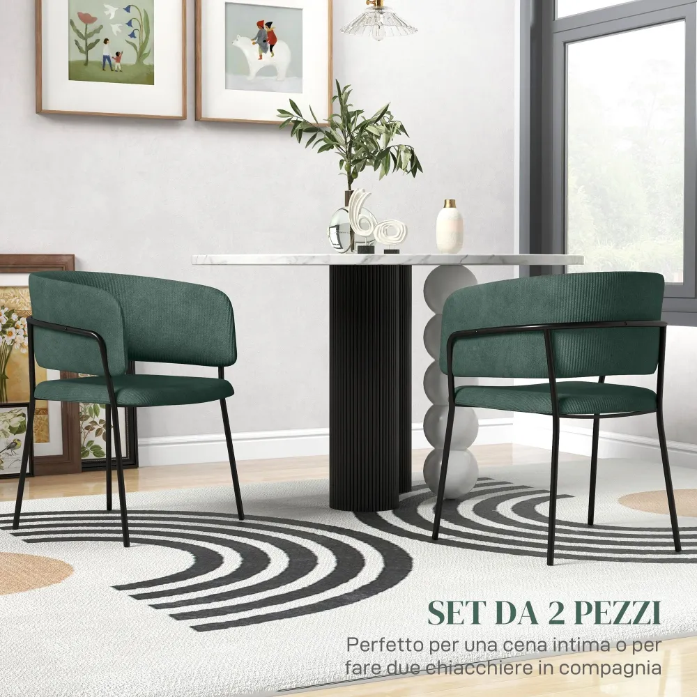 Set 2 Sedie Stile Moderno 57x53x73 cm Velluto e Acciaio Verde