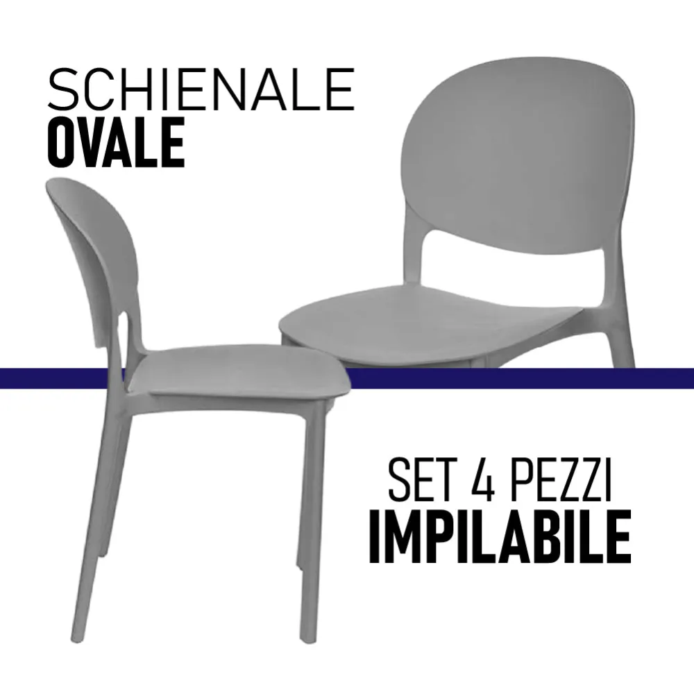 Set 4 Sedie da Tavolo Termoplastica Impilabili Resistenti Impilabili Grigio