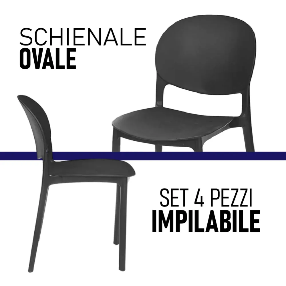 Set 4 Sedie da Tavolo Termoplastica Impilabili Resistenti Impilabili Nero
