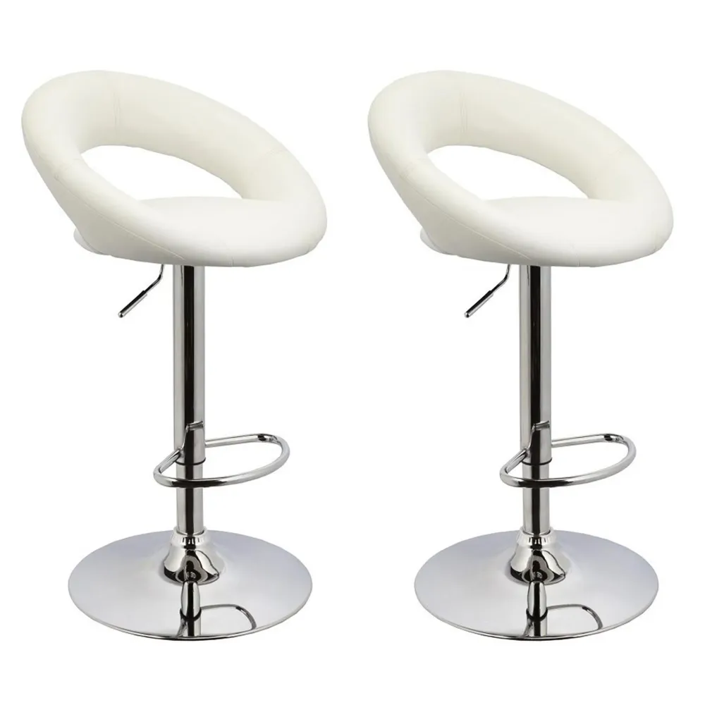 Set 2 Sgabelli Alti Similpelle Imbottita Rizzetti Chicago Bianchi