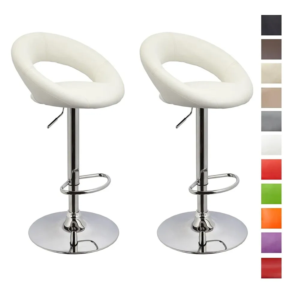 Set 2 Sgabelli Alti Similpelle Imbottita Rizzetti Chicago Bianchi