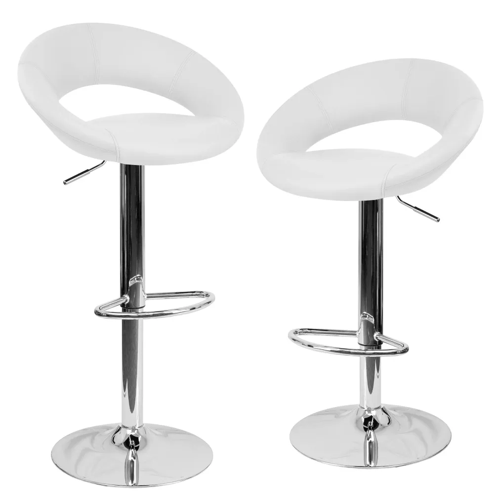 Set 2 Sgabelli Alti Similpelle Imbottita Rizzetti Chicago Bianchi