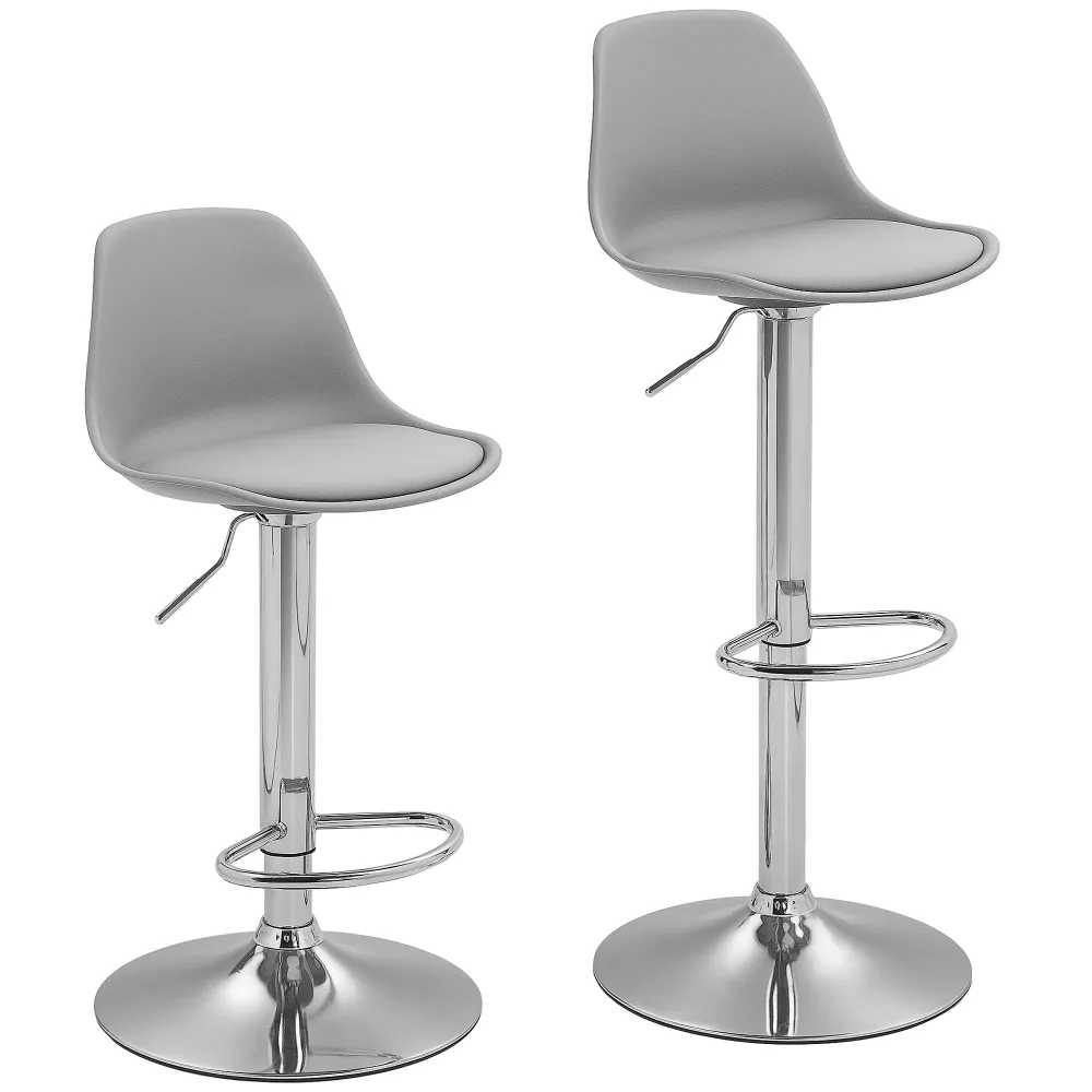 Set 2 Sgabelli da Bar 38x42x82-104 cm con Schienale e Poggiapiedi PP Pelle PU e Acciaio Grigio