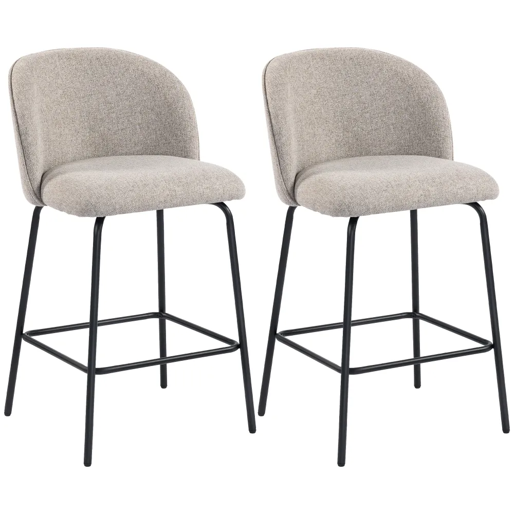 Set 2 Sgabelli da Bar 50x55x93 cm con Schienale e Poggiapiedi Rivestimento Tessuto e Gambe Acciaio Grigio