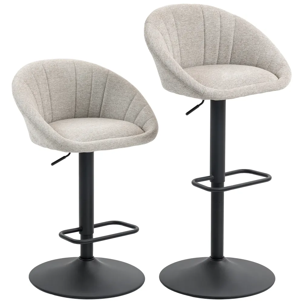 Set 2 Sgabelli da Bar 53,5x46x103 cm con Altezza Regolabile e Seduta Girevole Tessuto Beige