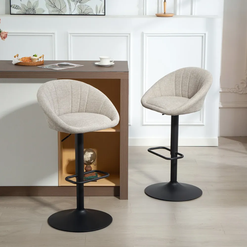 Set 2 Sgabelli da Bar 53,5x46x103 cm con Altezza Regolabile e Seduta Girevole Tessuto Beige