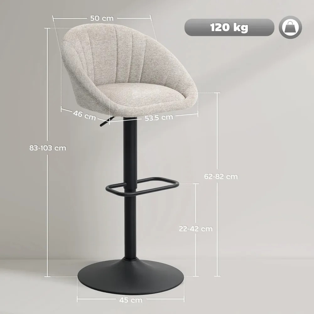 Set 2 Sgabelli da Bar 53,5x46x103 cm con Altezza Regolabile e Seduta Girevole Tessuto Beige