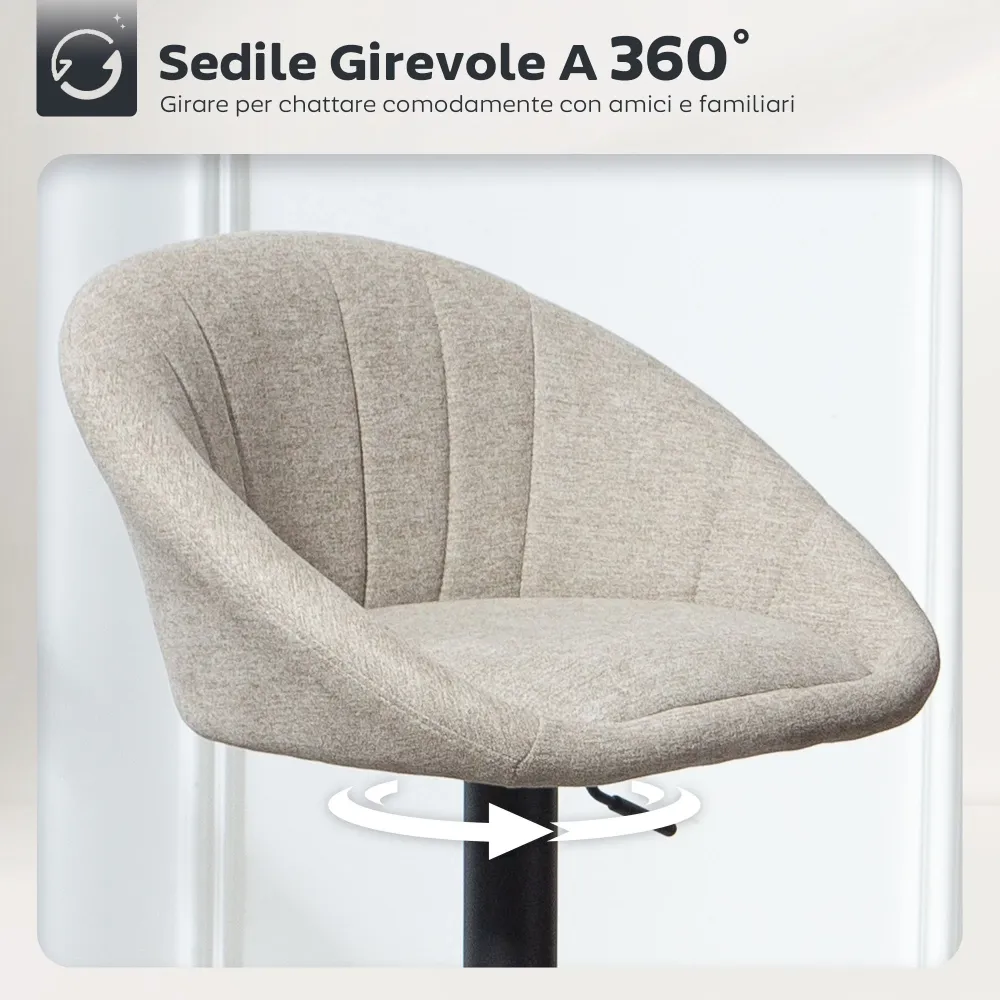 Set 2 Sgabelli da Bar 53,5x46x103 cm con Altezza Regolabile e Seduta Girevole Tessuto Beige