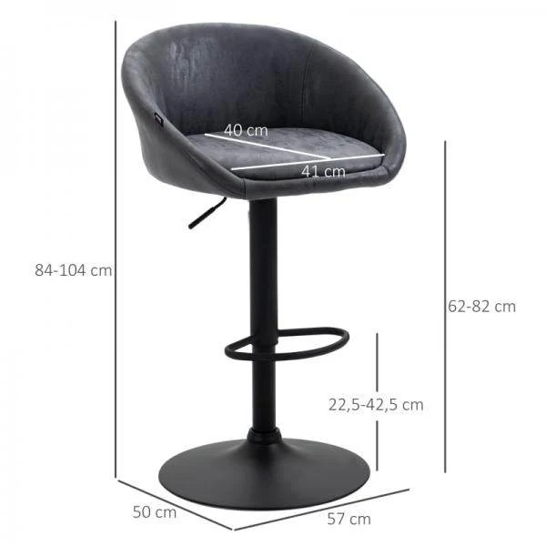 Set di 2 sgabelli da bar, altezza regolabile, design girevole 360 gradi, grigio