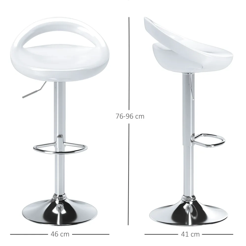 Set 2 Sgabelli da Bar Altezza Regolabile Seduta ABS Bianco