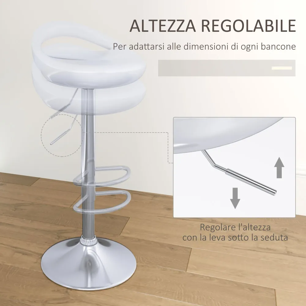Set 2 Sgabelli da Bar Altezza Regolabile Seduta ABS Bianco