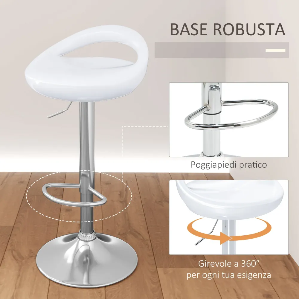 Set 2 Sgabelli da Bar Altezza Regolabile Seduta ABS Bianco