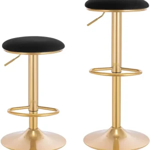 Set di 2 sgabelli da bar con poggiapiedi regolabile altezza velluto oro