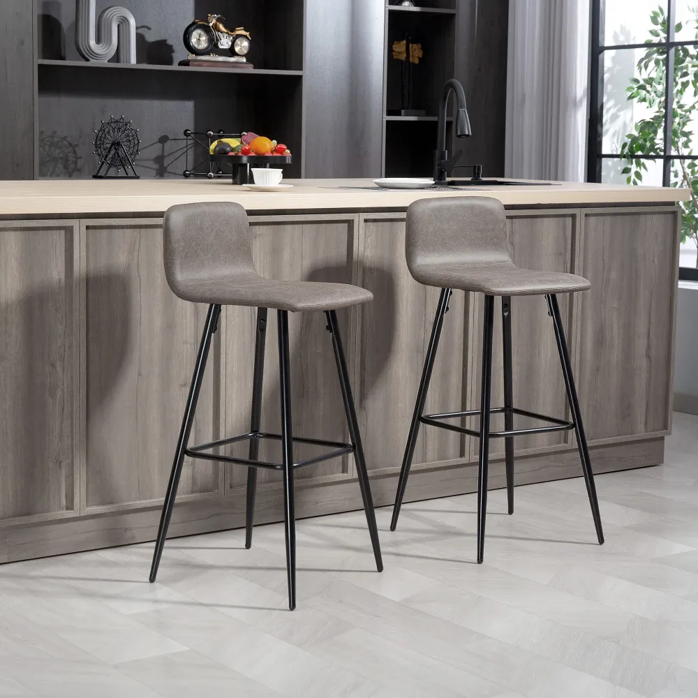 Set 2 Sgabelli da Bar con Schienale Basso e Poggiapiedi 44x44x95 cm PU Marrone Scuro