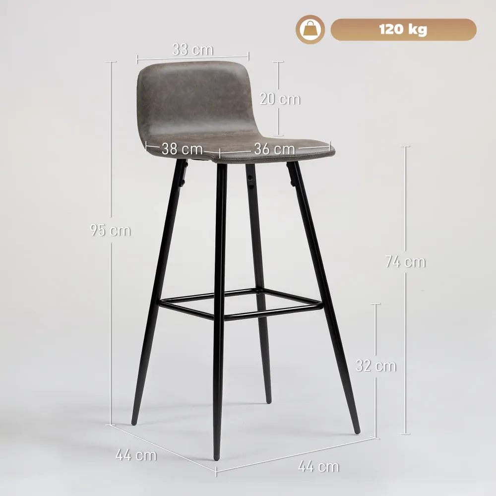 Set 2 Sgabelli da Bar con Schienale Basso e Poggiapiedi 44x44x95 cm PU Marrone Scuro