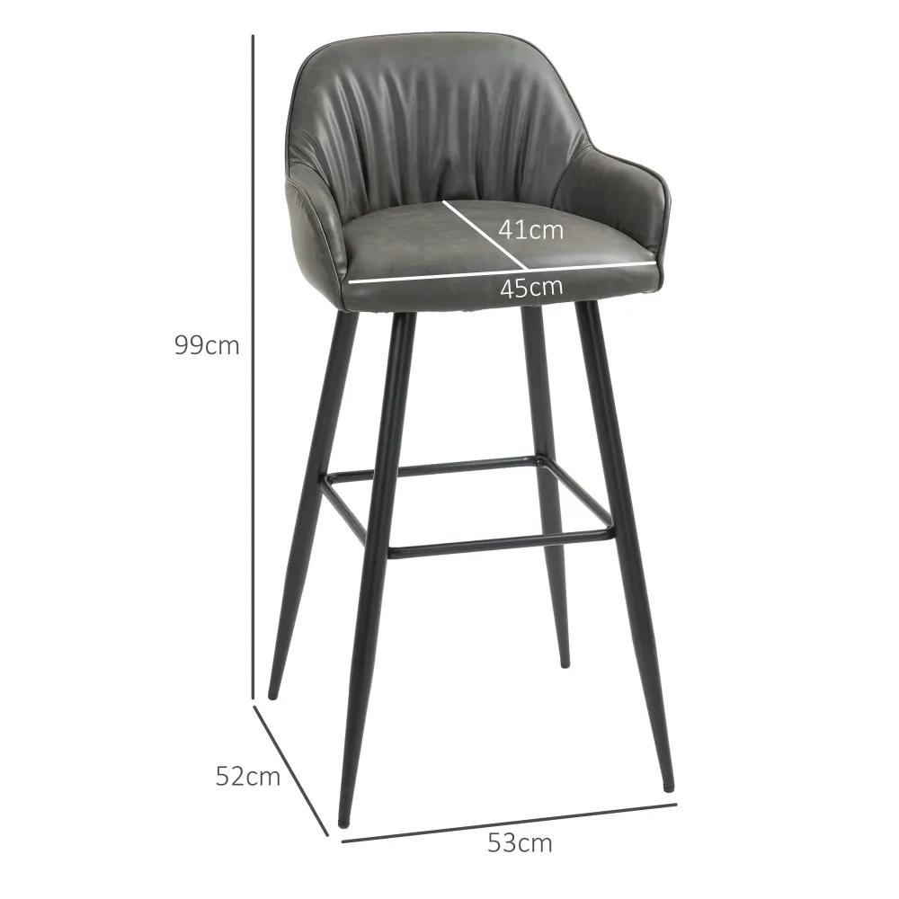 Set 2 Sgabelli da Bar con Schienale Finta Pelle PU Grigio