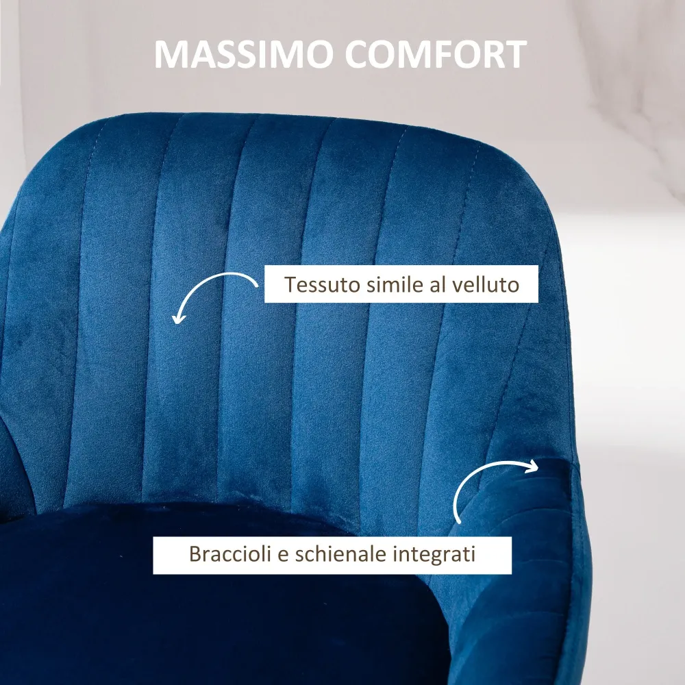 Set 2 Sgabelli da Bar con Schienale Velluto Blu Scuro