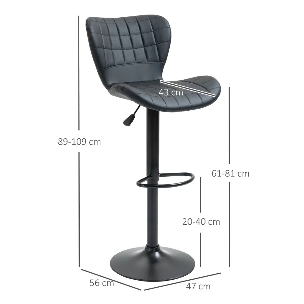 Set di 2 sgabelli da bar dal design retrò neri, 47x56x89-109 cm