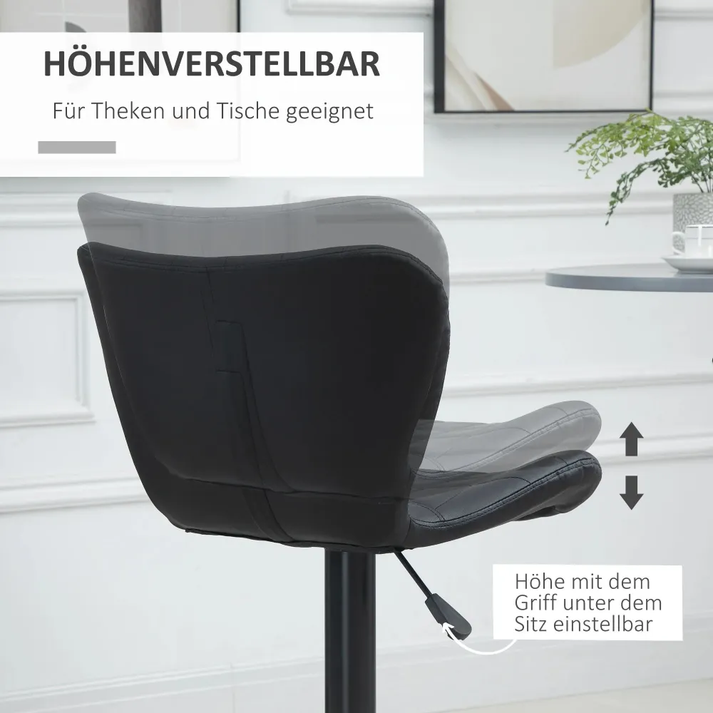 Set di 2 sgabelli da bar dal design retrò neri, 47x56x89-109 cm