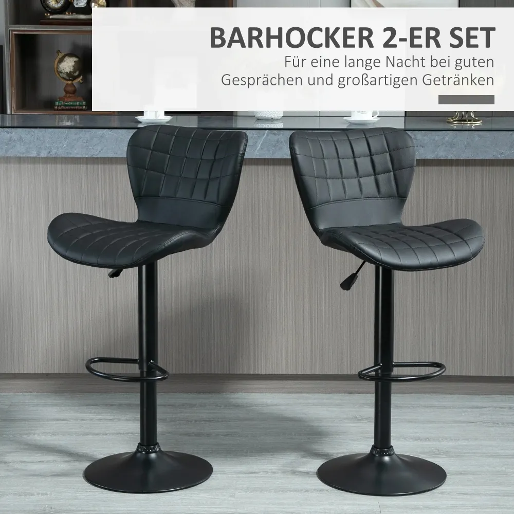 Set di 2 sgabelli da bar dal design retrò neri, 47x56x89-109 cm
