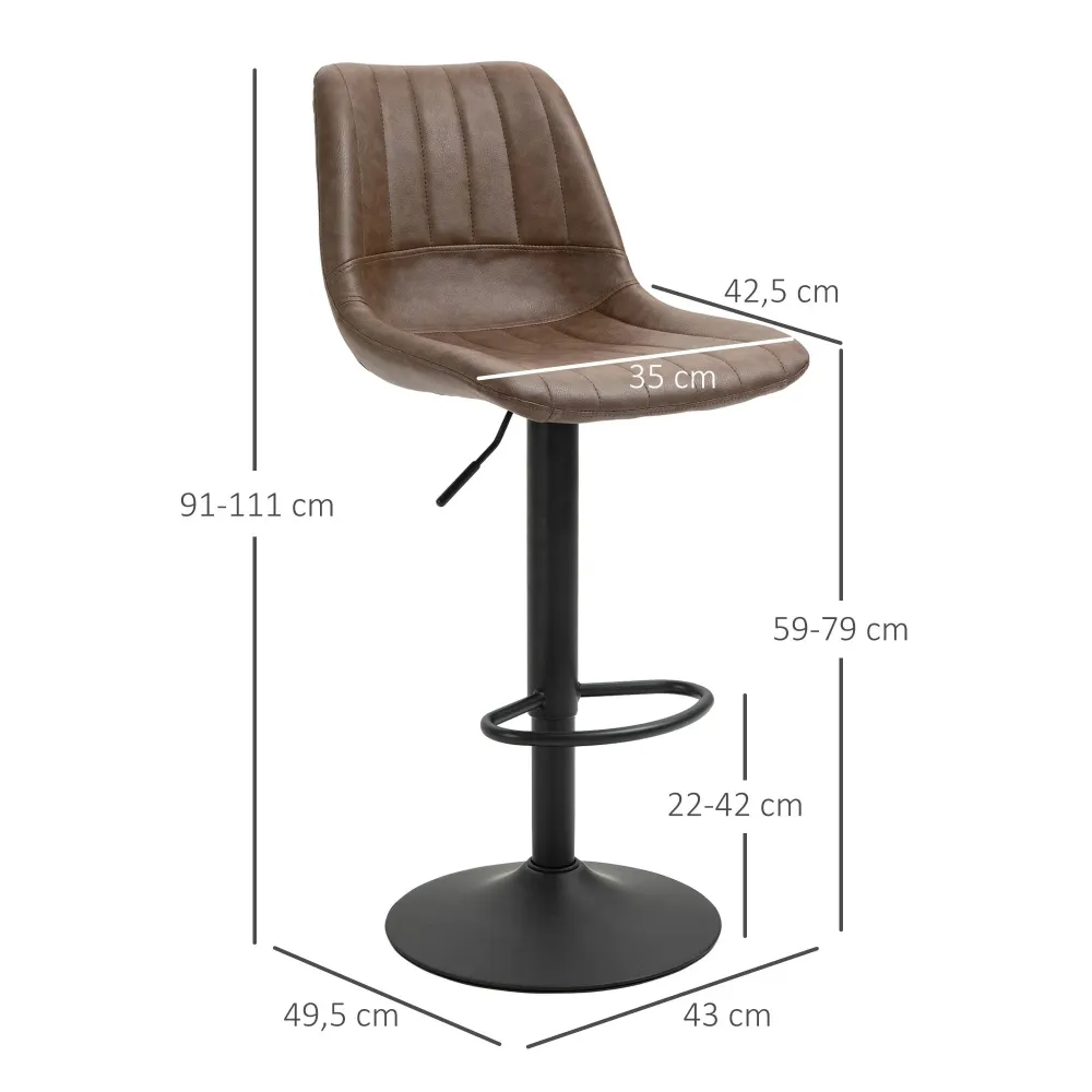 Set di 2 sgabelli da bar dal design retrò con poggiapiedi regolabile altezza, 43x49,5x111 cm