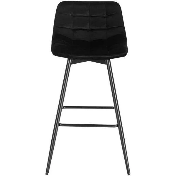 Set di 2 sgabelli da bar di design con poggiapiedi velluto, gambe metallo Elif nero