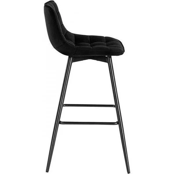 Set di 2 sgabelli da bar di design con poggiapiedi velluto, gambe metallo Elif nero