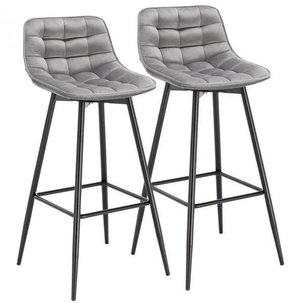 Set di 2 sgabelli da bar di design con poggiapiedi velluto, gambe metallo Elif grigio chiaro