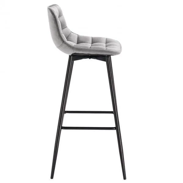 Set di 2 sgabelli da bar di design con poggiapiedi velluto, gambe metallo Elif grigio chiaro