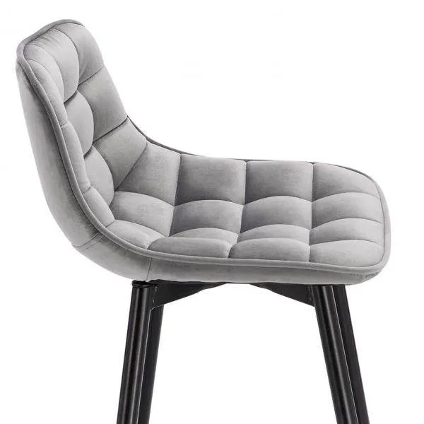 Set di 2 sgabelli da bar di design con poggiapiedi velluto, gambe metallo Elif grigio chiaro