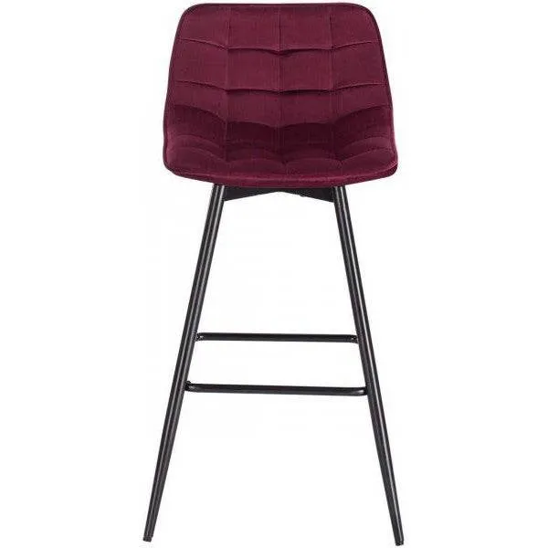 Set di 2 sgabelli da bar di design con poggiapiedi velluto, gambe metallo Elif bordeaux