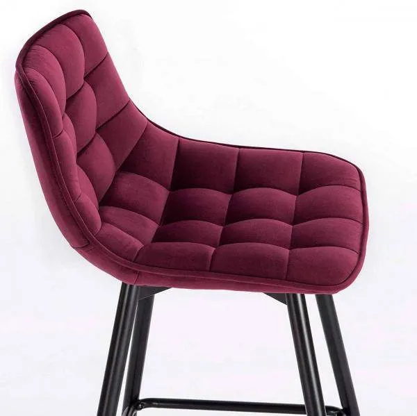 Set di 2 sgabelli da bar di design con poggiapiedi velluto, gambe metallo Elif bordeaux