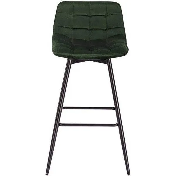 Set di 2 sgabelli da bar di design con poggiapiedi velluto, gambe metallo Elif verde scuro