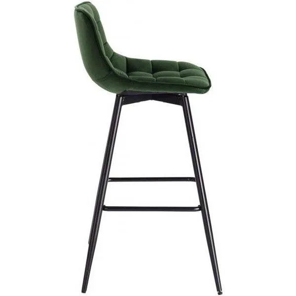 Set di 2 sgabelli da bar di design con poggiapiedi velluto, gambe metallo Elif verde scuro