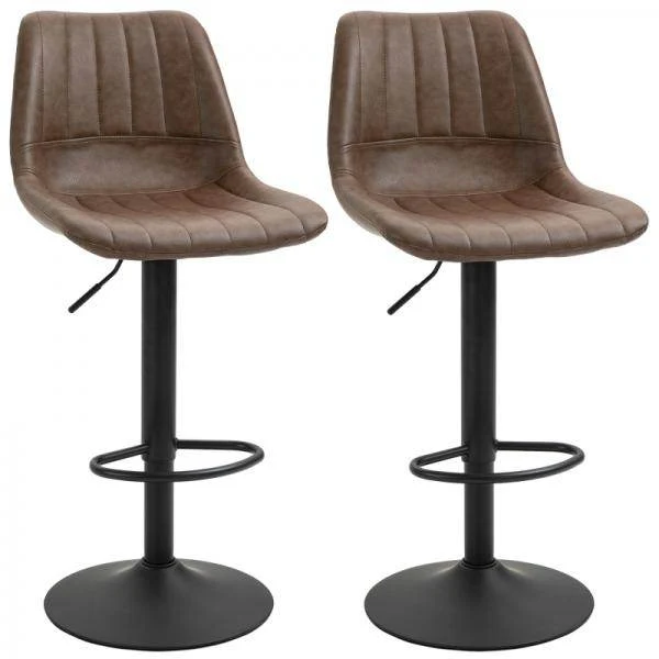 Set di 2 sgabelli da bar design retrò, regolabili altezza, marrone