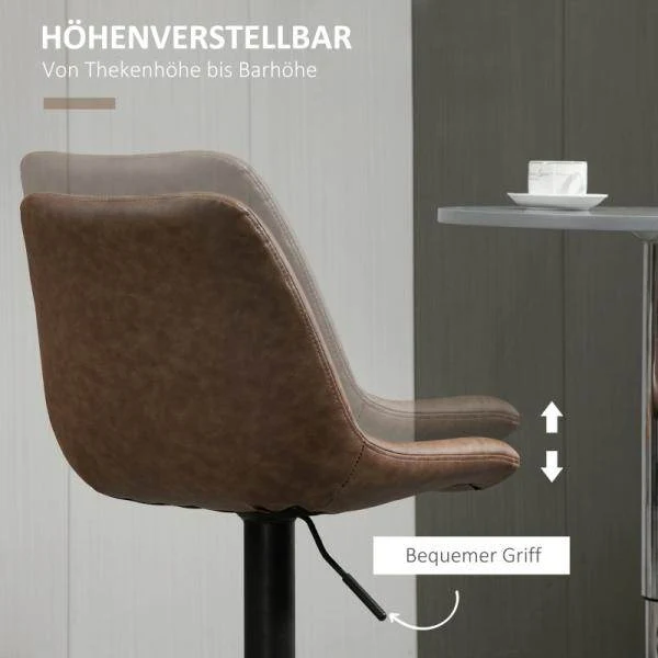 Set di 2 sgabelli da bar design retrò, regolabili altezza, marrone
