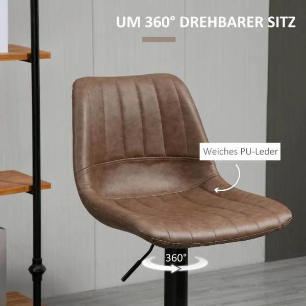Set di 2 sgabelli da bar design retrò, regolabili altezza, marrone