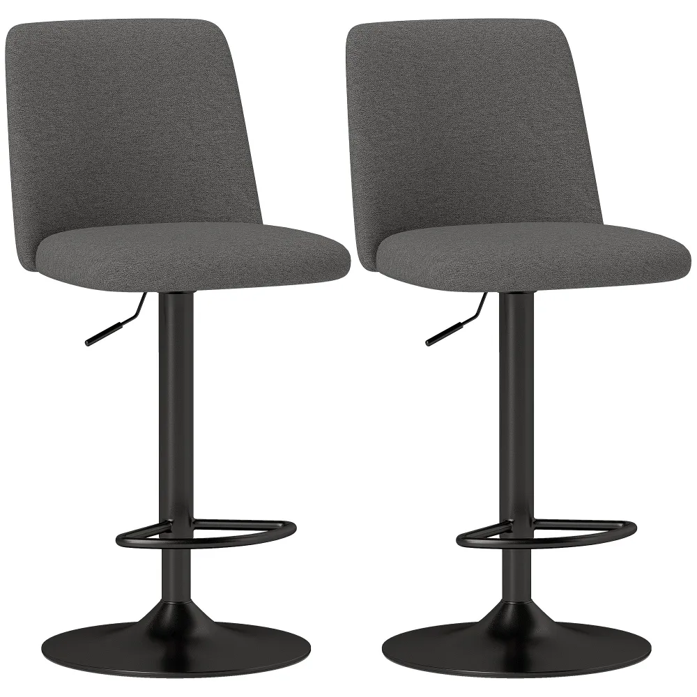 Set 2 Sgabelli da Bar Girevoli 44x53x91-111A cm Tessuto Effetto Lino Grigio Scuro