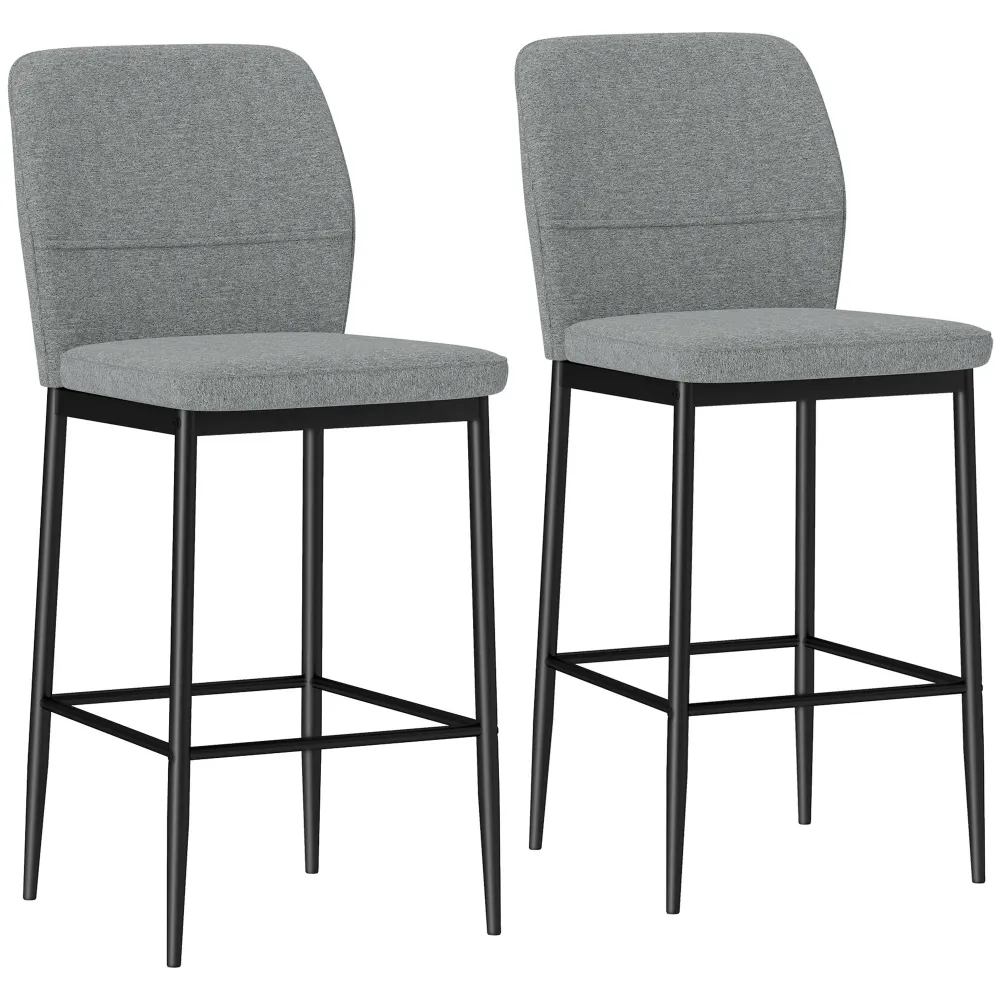 Set 2 Sgabelli Bar Moderni con Poggiapiedi e Schienale Velluto Grigio