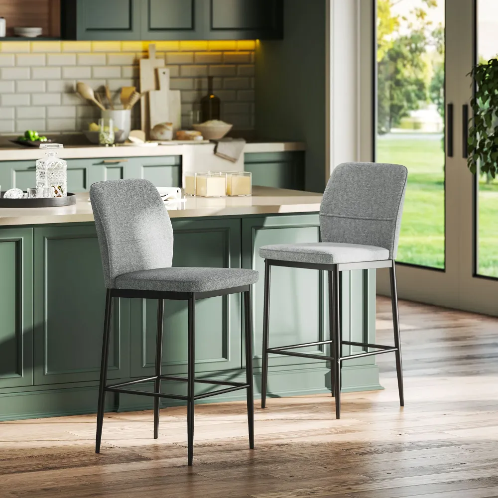 Set 2 Sgabelli Bar Moderni con Poggiapiedi e Schienale Velluto Grigio