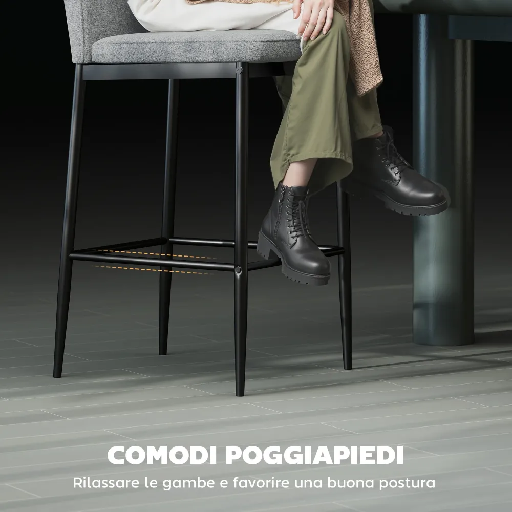 Set 2 Sgabelli Bar Moderni con Poggiapiedi e Schienale Velluto Grigio