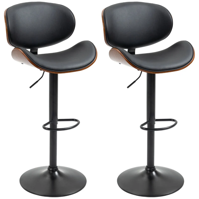 Set sgabelli da bar, regolabile altezza, girevole, ecopelle, struttura acciaio, nero, 53x50,5x112,5 cm
