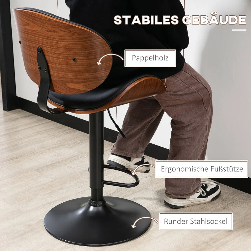 Set sgabelli da bar, regolabile altezza, girevole, ecopelle, struttura acciaio, nero, 53x50,5x112,5 cm